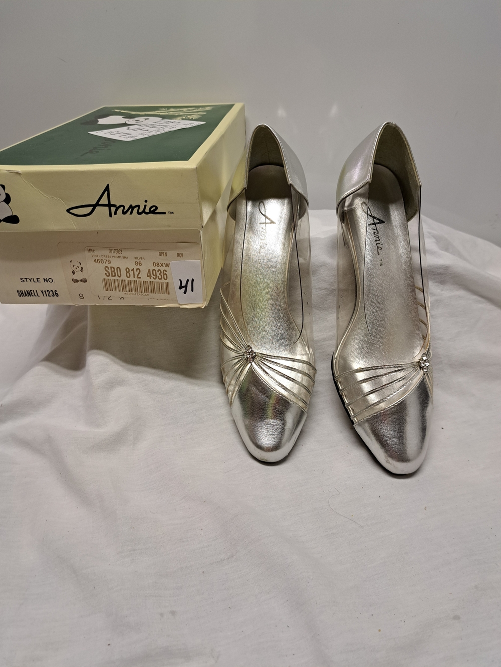 Annie Silver Metallic Pleated Crystal-Accent Pumps
